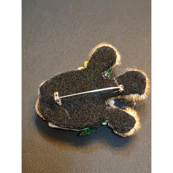 Handcrafted Face Brooch With Floral Accents & Rhinestones - Picture 3 of 10